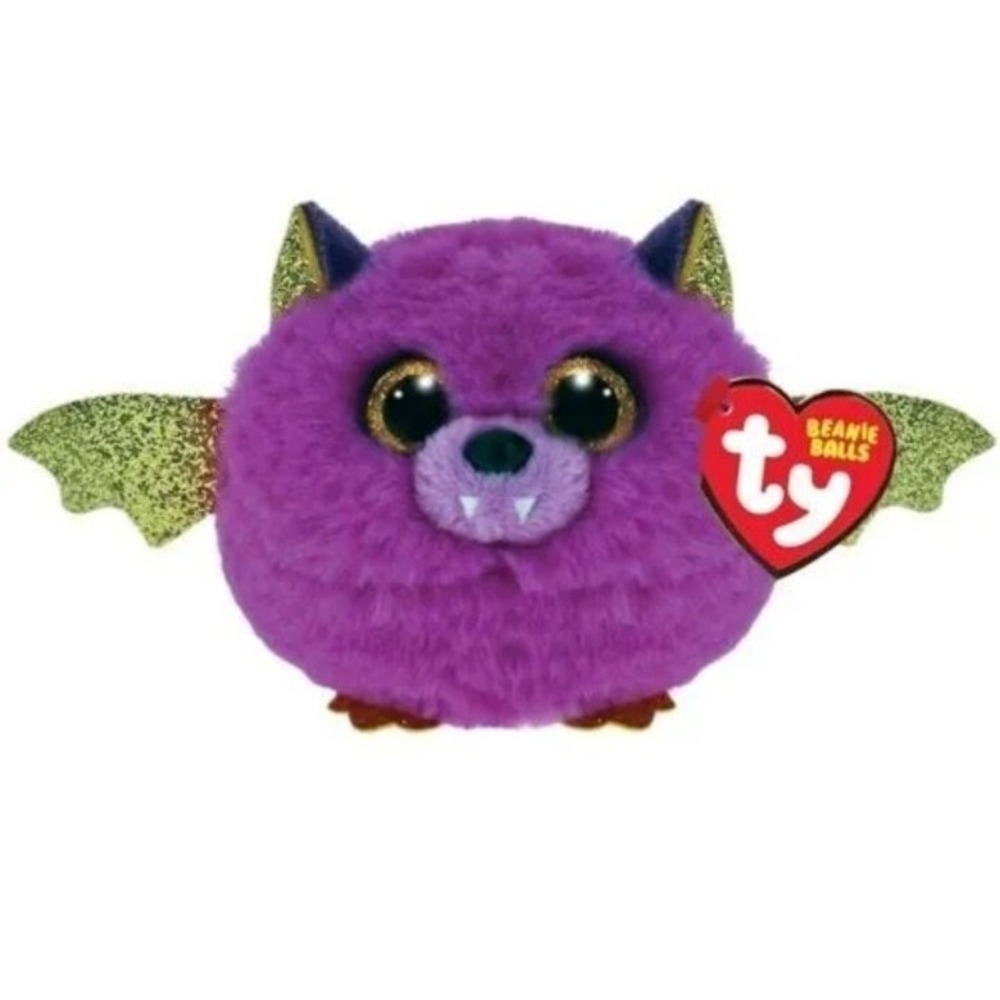 TY PUFFIES  (Beanie Ball) HASTIE Purple Hallowen Bat Plush Puffies 3"